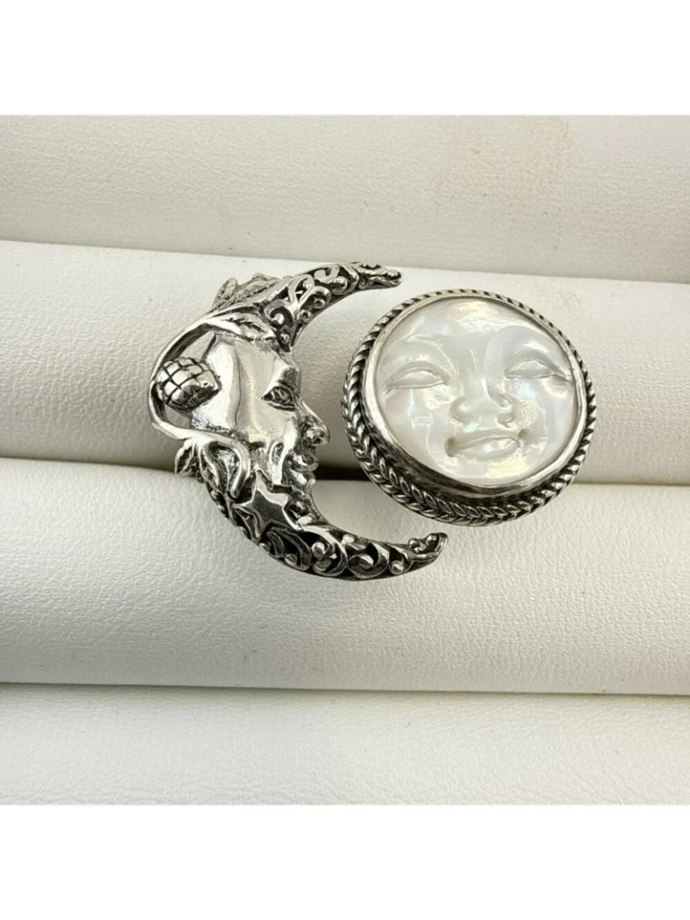 Sarda Sterling Silver Ring Moon Face Celestial Adjustable Sz 10-11.5 Bali 925
